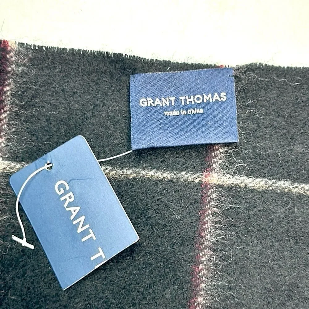 New Grant Thomas Wool Scarf Black Windowpane Men’s NWT